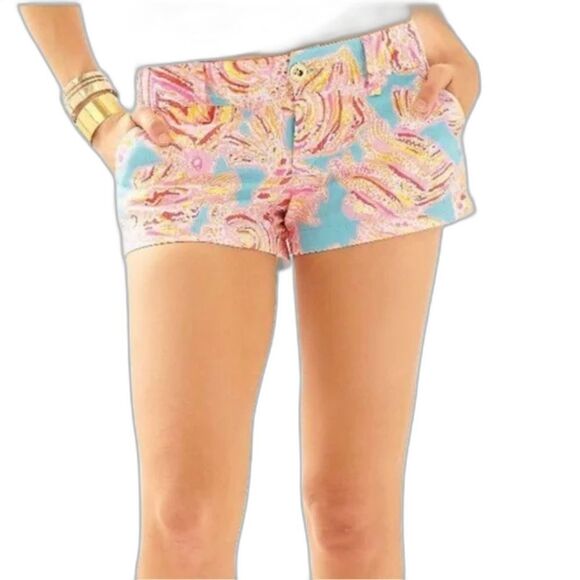 Lilly Pulitzer Walsh Shorts Women Size 2 Breakwater Blue Tini-Bikini Fish Print - Picture 1 of 11